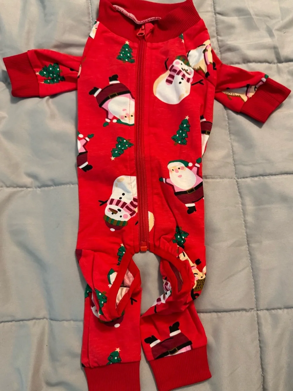 Red Holiday Snowman Pet’s One-Piece Zipper Pajamas/Recovery suit.